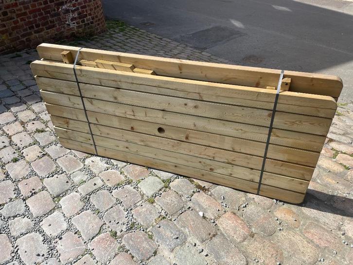 Picknicktafel L180 cm, zitvlak B30cm met drie planken., Tuin en Terras, Picknicktafels, Zo goed als nieuw, Rechthoekig, Hout, Inklapbaar