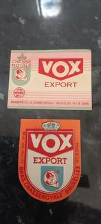 2 oude bieretiketten Vox export b Chasse royale Bruxelles, Verzamelen, Ophalen of Verzenden, Zo goed als nieuw