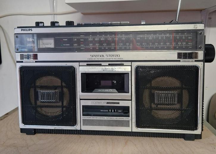 Vintage Philips 584 Radio Cassetterecorder, Audio, Tv en Foto, Radio's, Radio, Ophalen of Verzenden