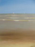 olieschilderij Belgische Noordzee 2 kust, Antiek en Kunst, Ophalen of Verzenden