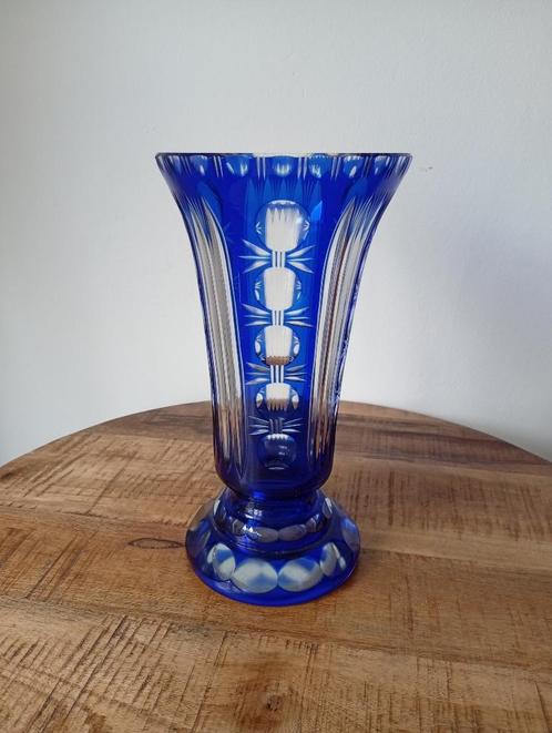 Blauwe kristallen vaas, Antiek en Kunst, Antiek | Glaswerk en Kristal, Ophalen of Verzenden