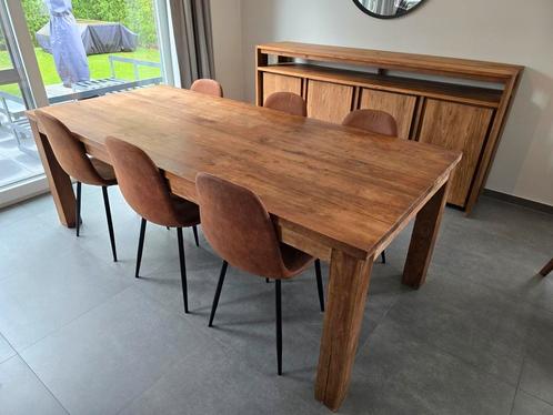 Eettafel + dressoir (massief teak hout) + 6 stoelen, Huis en Inrichting, Tafels | Eettafels, Gebruikt, Ophalen