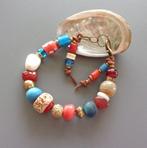 Lederen damesarmband met Afrikaanse ruilkralen en agaat, Met edelsteen, Nieuw, Leer, Ophalen of Verzenden