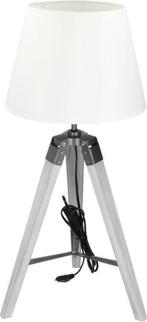 TRIPOD TAFELLAMP WITTE KAP, Nieuw, Hout, Ophalen