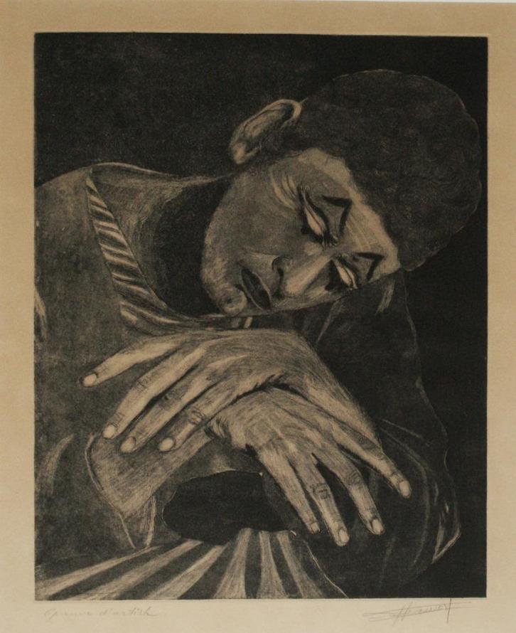 Bezinnende Clown (48 x 62 cm), Antiek en Kunst, Kunst | Etsen en Gravures, Ophalen of Verzenden