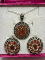 Zilveren oorbellen en ketting hanger met carneool, Overige materialen, Overige kleuren, Nieuw, Ophalen of Verzenden