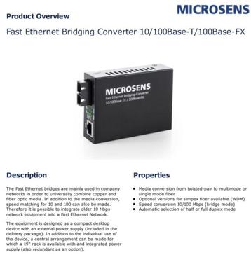 Microsens Fast Ethernet Bridge converter ( Fiber) - RJ-45 beschikbaar voor biedingen