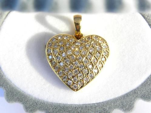 18KT kettinghanger "Hart" met 60 diamant geslepen Briljanten, Handtassen en Accessoires, Kettinghangers, Zo goed als nieuw, Goud