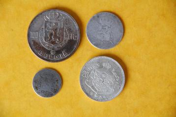 4 oude ZILVEREN Belgische munten , aan zilverprijs aub beschikbaar voor biedingen