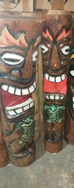 Tiki totem en bois de cocotier 150 cm coloré, Antiquités & Art, Enlèvement ou Envoi