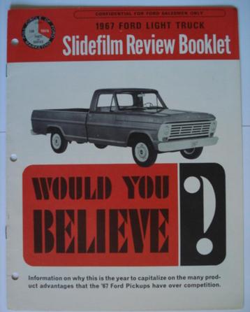 Ford Pickup 1967 Brochure confidentielle Catalogue Prospekt, Envoi, Utilisé, Ford
