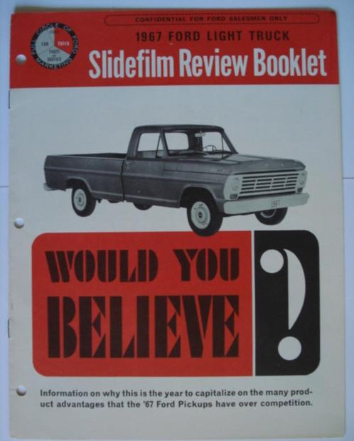 Ford Pickup 1967 Confidential Brochure Catalogue Prospekt, Boeken, Auto's | Folders en Tijdschriften, Gelezen, Ford, Verzenden