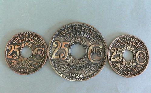 3 Medailles 25 centimes 1924 Liberté Égalité Fraternité, Postzegels en Munten, Munten | België, Setje, Brons, Verzenden