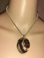 Ketting edelsteen hanger grote vintage Septarie, Handtassen en Accessoires, Kettingen, Bruin, Verzenden, Nieuw, Met edelsteen