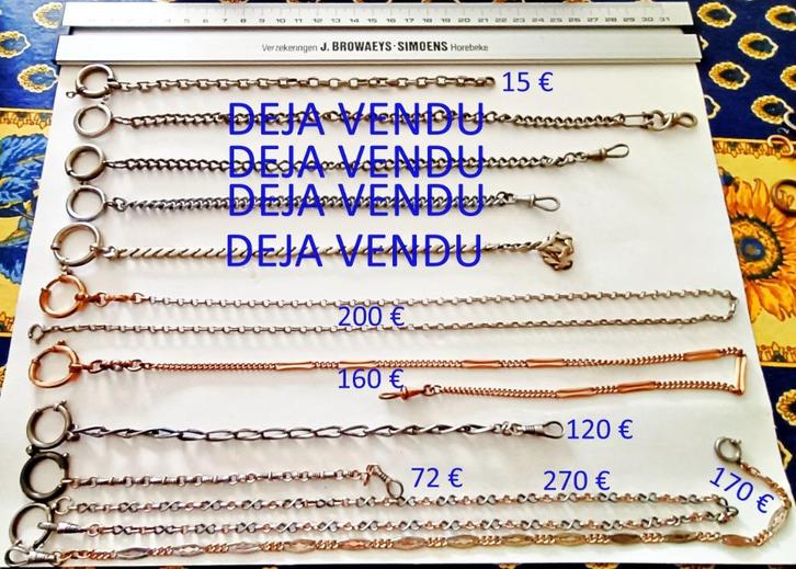 Chaînes montres gousset argent niellé + plaqué or / métal, Collections, Collections Autre, Utilisé, Enlèvement ou Envoi