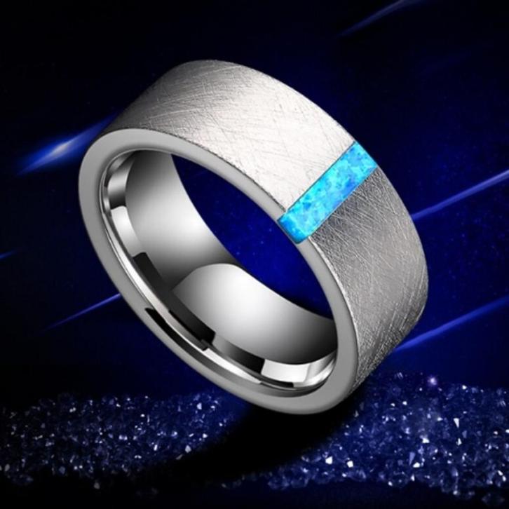 Trouwringen Wolfraam met Opaal - Luca, Handtassen en Accessoires, Ringen, Nieuw, Dame of Heer, Zilver, Overige materialen, Met edelsteen
