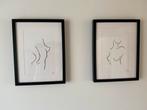 2 getekende art line kunstwerken vrouwelijk naakt ingelijst, Moins de 50 cm, Moins de 50 cm, Enlèvement ou Envoi, Neuf