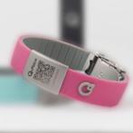 Bracelet de sécurité enfant, localisation par QRCode,, Ophalen of Verzenden, Roze, Zo goed als nieuw, Kunststof of Plastic