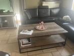 salontafel smeedijzer poten met eiken blad, Ophalen, Strak, 100 tot 150 cm, Eikenhout