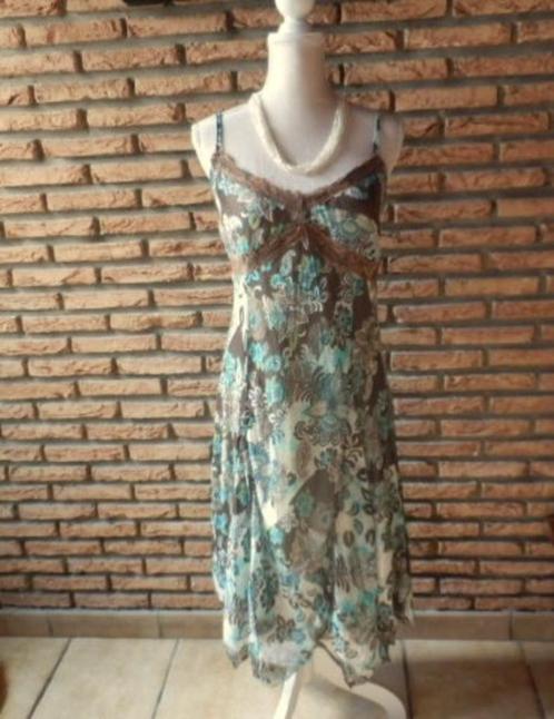 (16)- robe femme t.40 bleu brune -, Kleding | Dames, Jurken, Zo goed als nieuw, Maat 38/40 (M), Blauw, Onder de knie, Ophalen of Verzenden