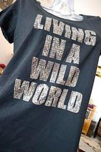 slogan zwart glitter T-shirt, Manches courtes, Enlèvement ou Envoi, Yessica c&a, Noir