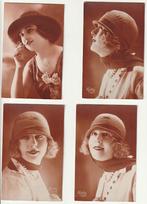 Lot van 4 kaarten vrouwen  met hoed - getekend Ketty, Overige thema's, Ongelopen, Ophalen of Verzenden