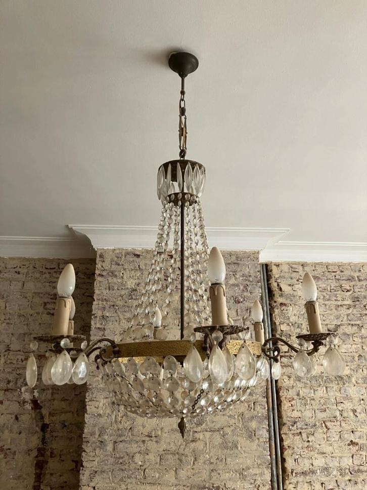 Lustre en cristal Empire/néoclassique, Maison & Meubles, Lampes | Lustres, Utilisé, Verre, Métal, Enlèvement
