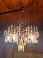 Vintage hanglamp luchter messing kristal, Enlèvement