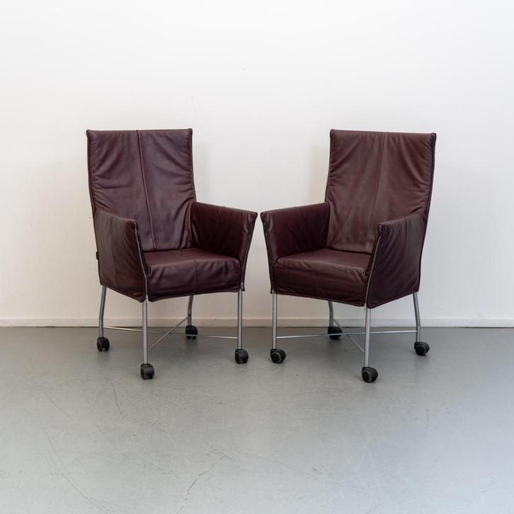 ACTIE!! 50x Montis Chaplin Stoel Aubergine Leer - Grijs/Wiel, Huis en Inrichting, Zetels | Voetbanken en poefs, Zo goed als nieuw