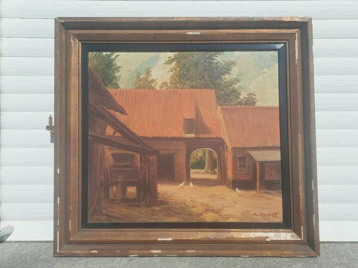 huile sur toile fermette signe marie howet, Antiek en Kunst, Kunst | Schilderijen | Klassiek, Ophalen of Verzenden