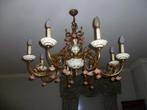 OUDE GROOTTE BRONZEN LUSTER MET PORCELEIN, Antiek en Kunst, Ophalen