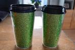 Lot de 2 tasses à café vertes à paillettes, élégantes à empo, Maison & Meubles, Enlèvement ou Envoi