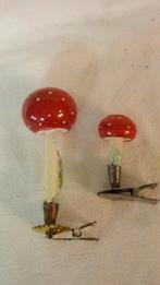 2 oude glazen kerstbal met knijpers paddenstoel, Enlèvement ou Envoi, Utilisé