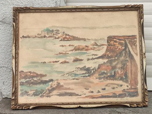 aquarelle saint malo signe gustave camus, Antiek en Kunst, Kunst | Schilderijen | Klassiek, Ophalen of Verzenden