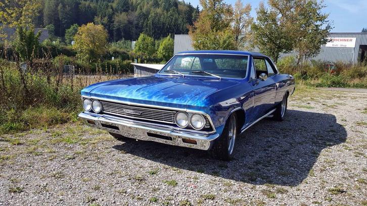 Chevrolet Chevelle Malibu 1966, Auto's, Chevrolet, Particulier, Benzine, Handgeschakeld, Blauw, Zwart, Kunstmatig leder, Achterwielaandrijving