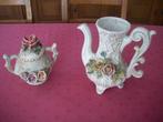oude are deco koffie pot en suiker pot met op liggende bloem, Ophalen of Verzenden