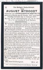 Bp. Wydoodt August. ° Stavele 1847 † Stavele 1917, Verzamelen, Bidprentjes en Rouwkaarten, Ophalen of Verzenden, Bidprentje