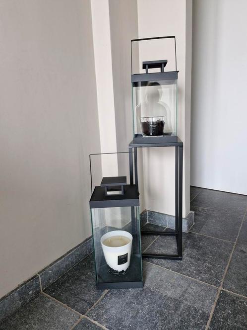 Blomus lantaarn zwart metaal en glas 2 STUKS, Huis en Inrichting, Woonaccessoires | Kandelaars en Kaarsen, Zo goed als nieuw, Kaars