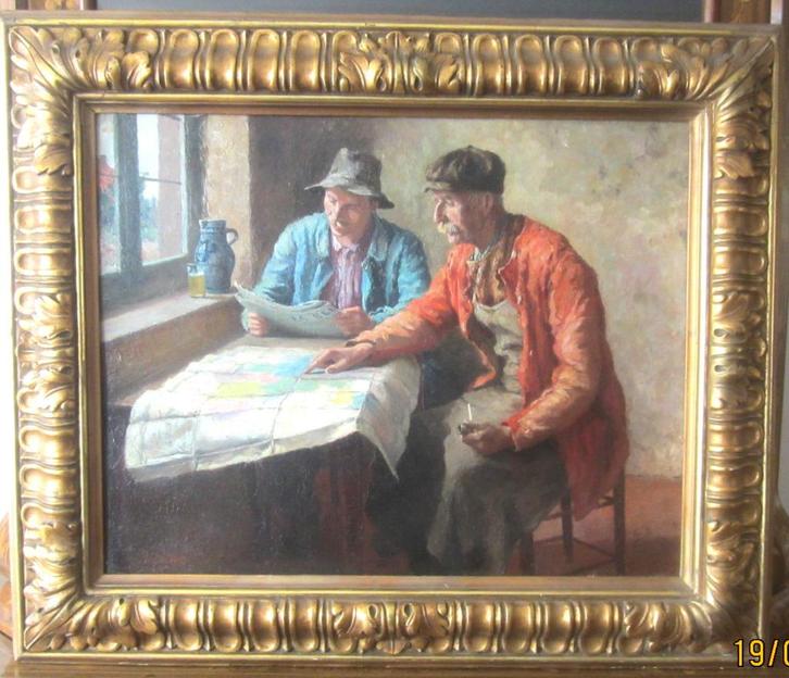 "De krantenlezers" - Prosper De Wit (1862 - 1951), Antiek en Kunst, Kunst | Schilderijen | Klassiek, Ophalen