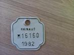 a vendre une plaque de velo de 1982 hainaut super etat, Verzamelen, Overige Verzamelen, Ophalen of Verzenden, Zo goed als nieuw