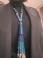 Collier vintage hpompon et perles noires et bleues turquoise, Enlèvement ou Envoi