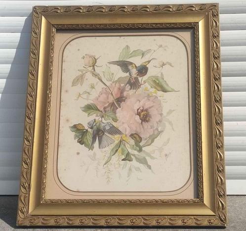 Lithographie fleurs et oiseaux signe a bausiez, Antiek en Kunst, Kunst | Litho's en Zeefdrukken, Ophalen of Verzenden