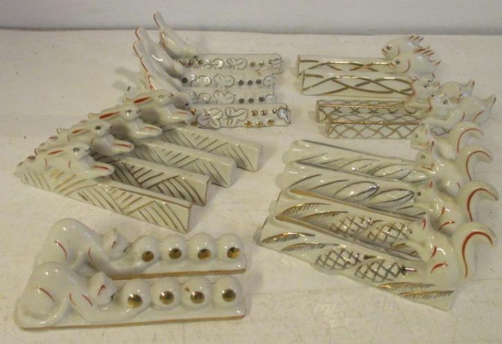 set art deco porseleinen messenleggers dieren 8, Antiek en Kunst, Antiek | Servies los, Ophalen
