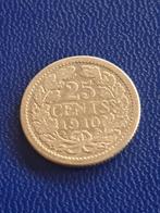 1910 Pays-Bas 25 centimes argent Wilhelmina, rare, Timbres & Monnaies, Monnaies | Pays-Bas, 25 centimes, Reine Wilhelmine, Envoi