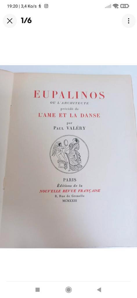 Rare Paul VALÉRY Eupalinos précédé de l'Ame et la la danse., Antiquités & Art, Antiquités | Livres & Manuscrits, Enlèvement ou Envoi