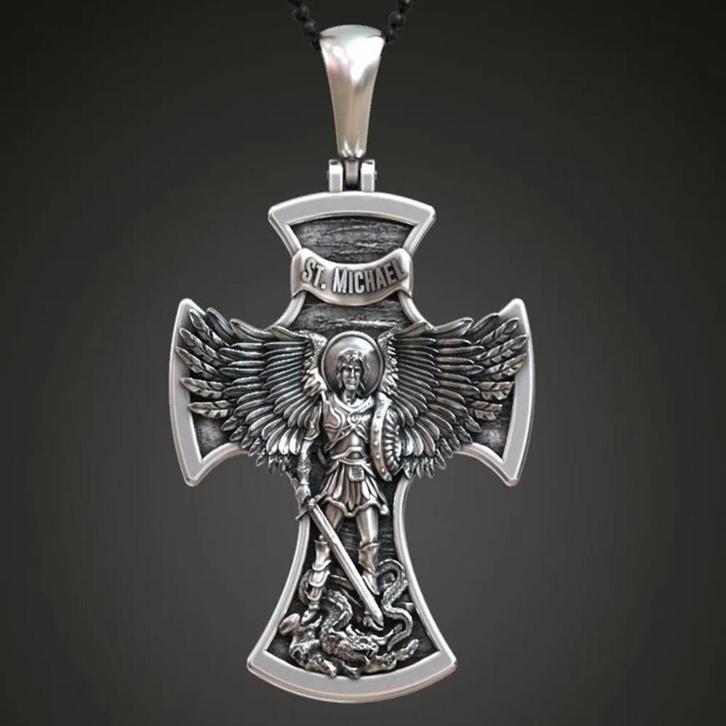 Kruis van de Aartsengel Michael - 925 Sterling Zilver, Handtassen en Accessoires, Kettinghangers, Nieuw, Zilver, Zilver, Kruis of Symbool