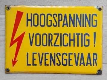 Emaille / Email bord - HOOGSPANNING - LEVENSGEVAAR beschikbaar voor biedingen