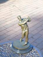 bronzen beeld van een golfer gesigneerd op een ronde marmere, Antiek en Kunst, Ophalen, Brons