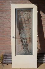 Oude houten deur met geetst glas, Doe-het-zelf en Bouw, Ophalen of Verzenden, Gebruikt, Glas