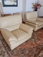 2 fauteuils en cuir véritable crème – confort haut dossier, Maison & Meubles, Fauteuils, 75 à 100 cm, Comme neuf, Enlèvement, Cuir